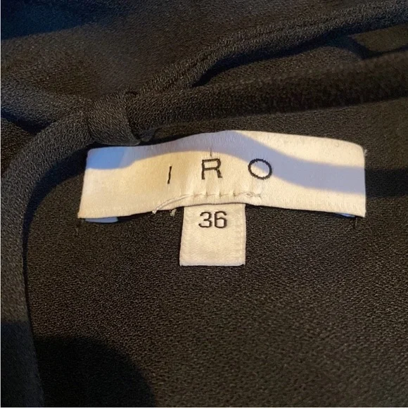 IRO Black Surplice Crepe Cold Open Shoulder Tie Flare Bell Wrist Mini Dress LBD - Picture 9 of 12